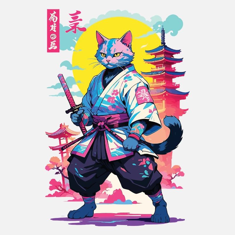 Samurai Cat Vaporwave Aesthetic Design