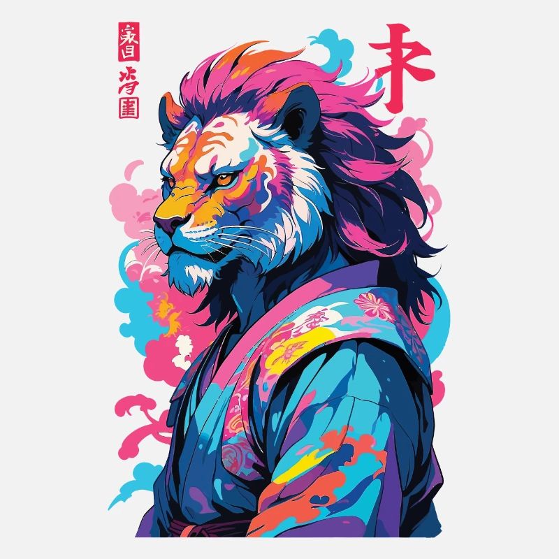 Samurai Löwe Aesthetic Vaporwave Stil
