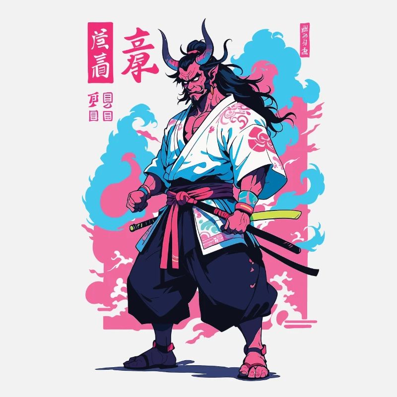 Samurai Oni Yokai Aesthetic Vaporwave Style