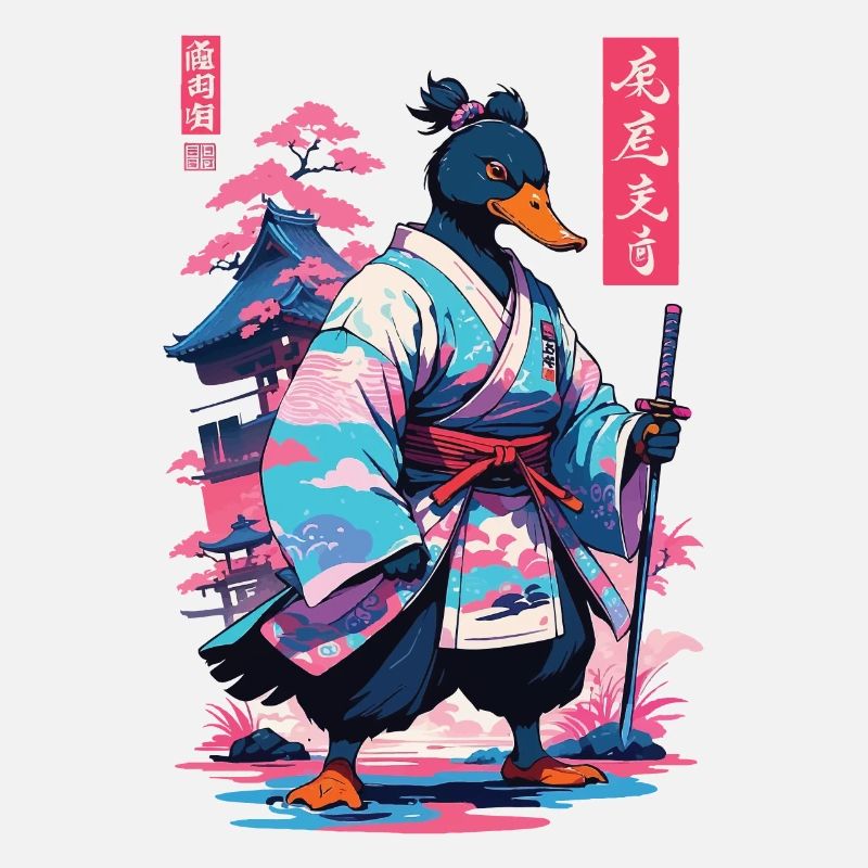 Samurai Duck Aesthetic Vaporwave Style Japanese