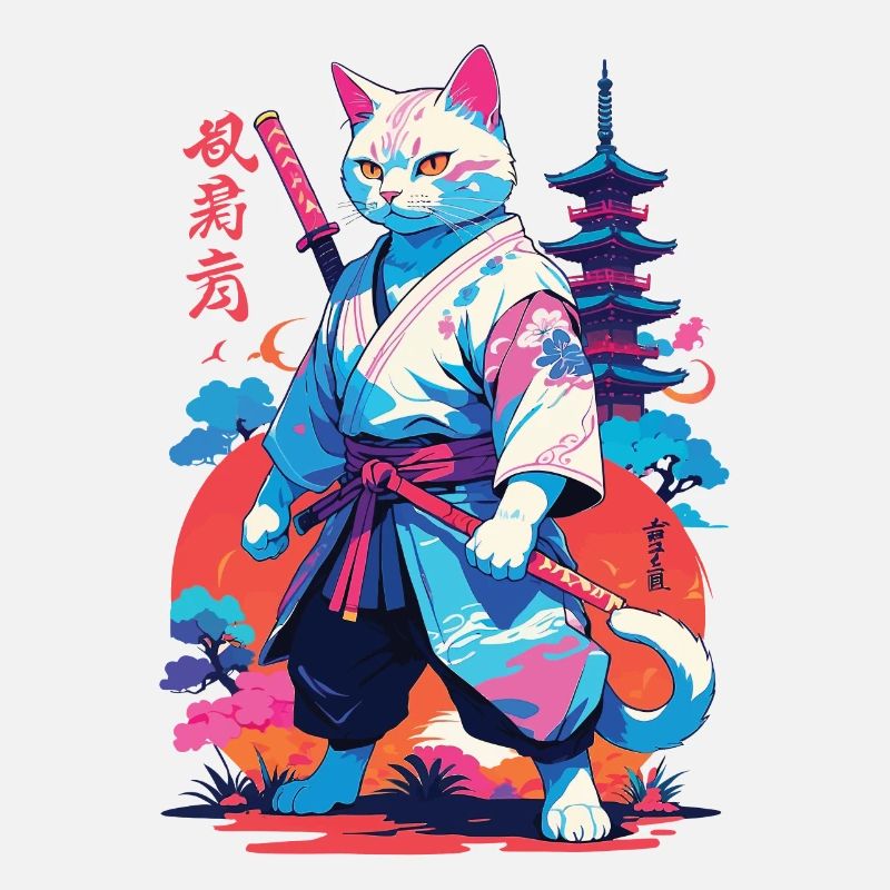 Samurai Cat Vaporwave Aesthetic Japan Art