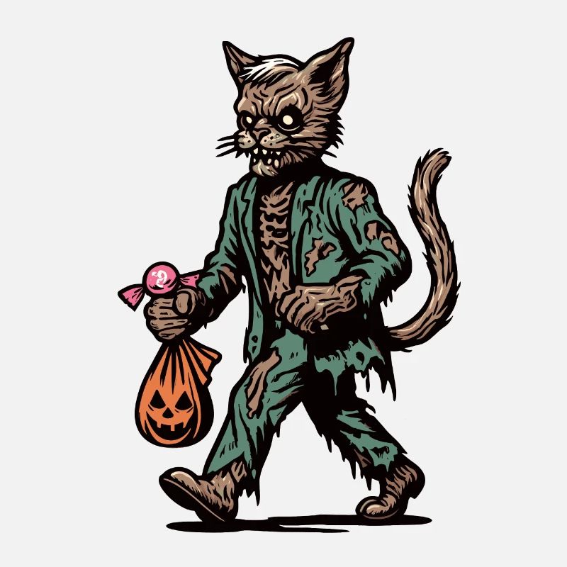 Chat zombie mort-vivant Halloween