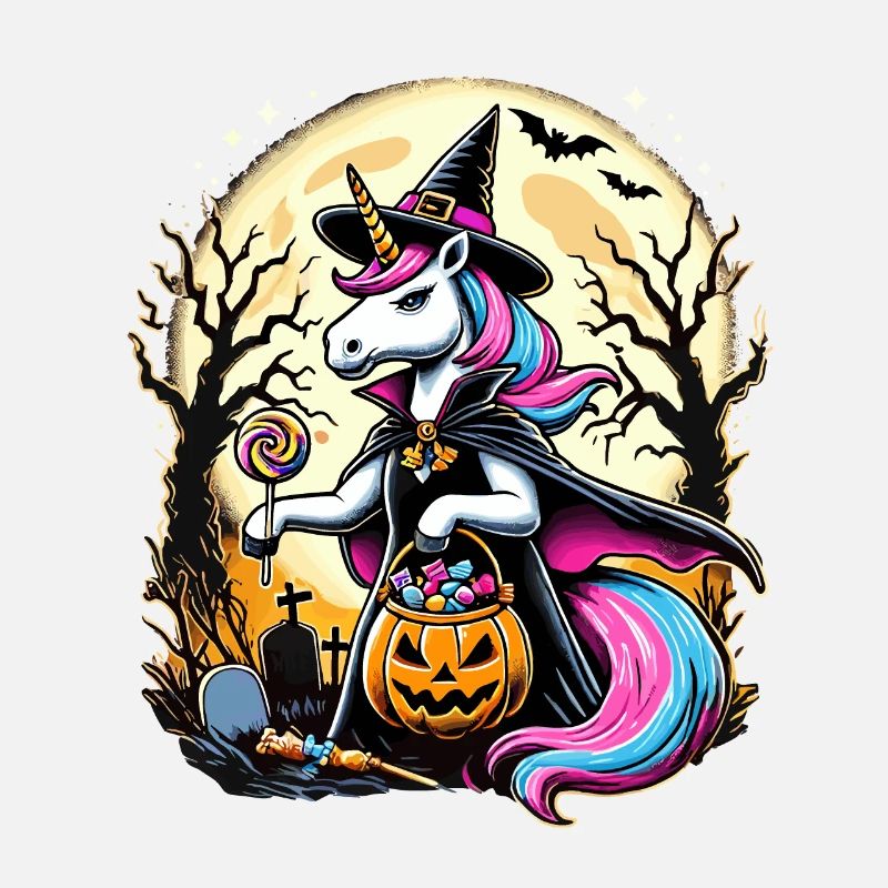 Drôle de licorne sorcière aime les bonbons