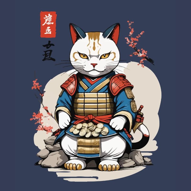 Samurai Katze im Asiatischen Ukiyo-E Stil