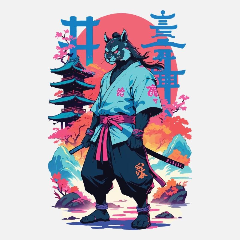 Tanuki Yokai Vaporwave Esthétique Art des samouraïs