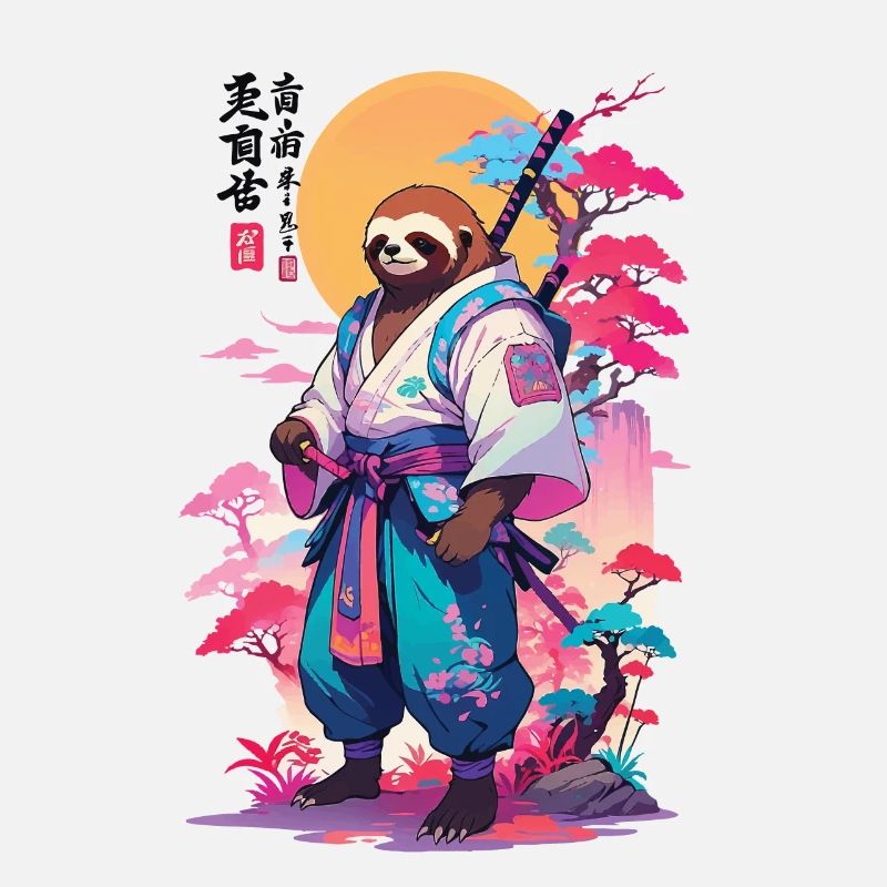 Samurai Faultier Aesthetic Vaporwave Stil