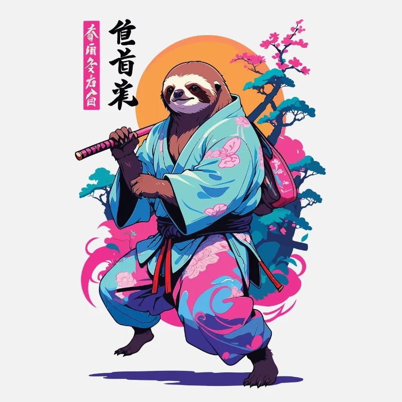 Samurai Faultier Aesthetic Vaporwave Stil