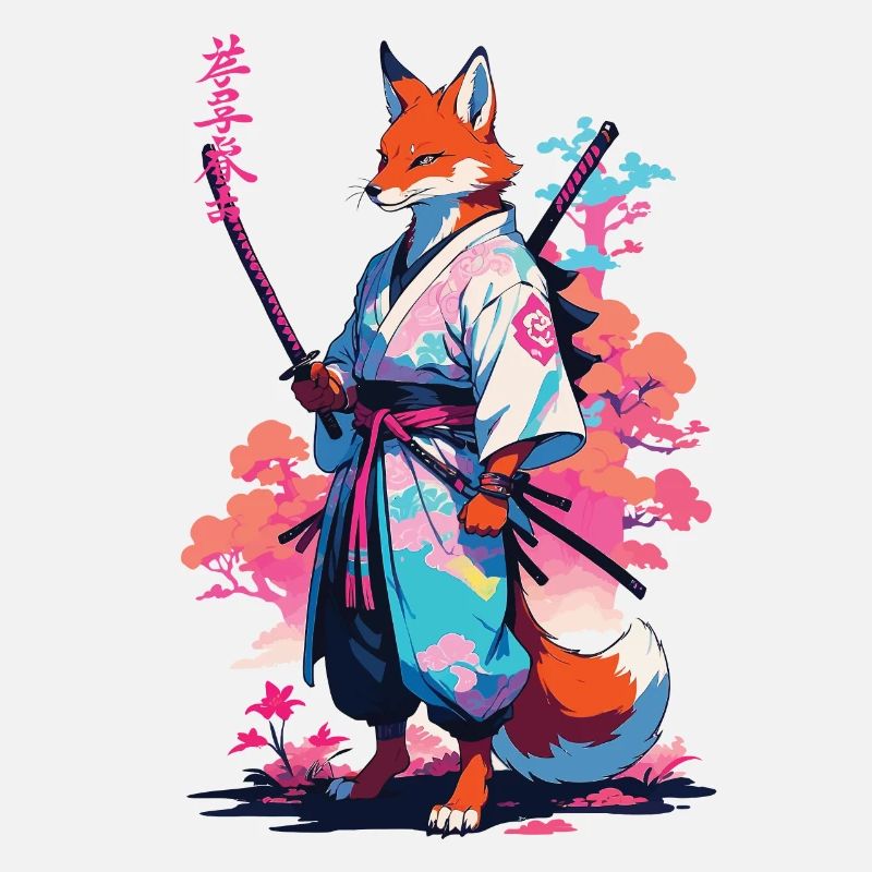 Kitsune Samurai Fox Aesthetic Vaporwave Style