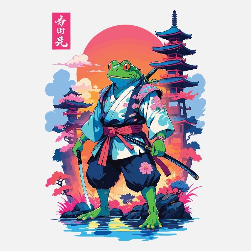 Samurai Frog & Aesthetic Vaporwave Style