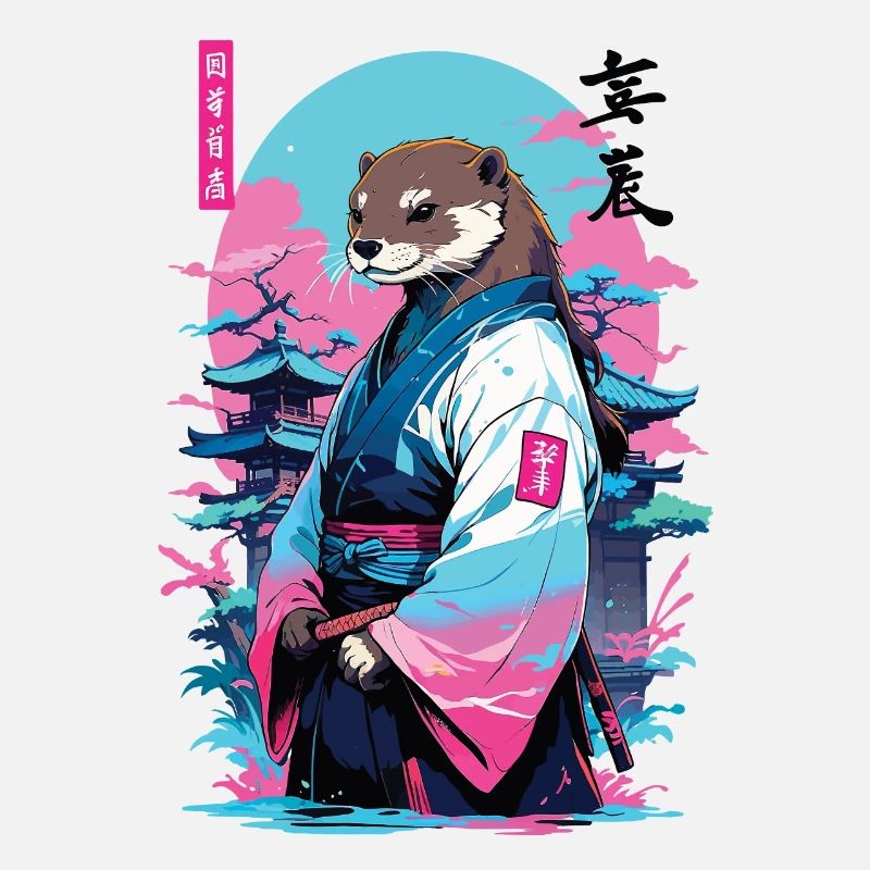 Samurai Otter Aesthetic Vaporwave Style