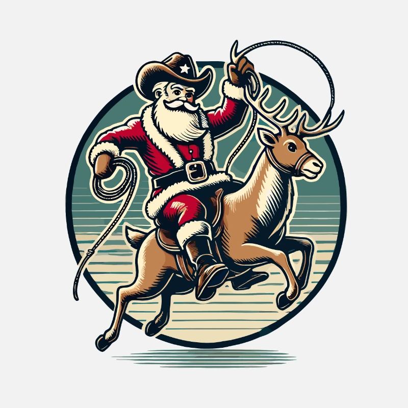 Cowboy Santa Claus Rodeo Ride with Reindeer