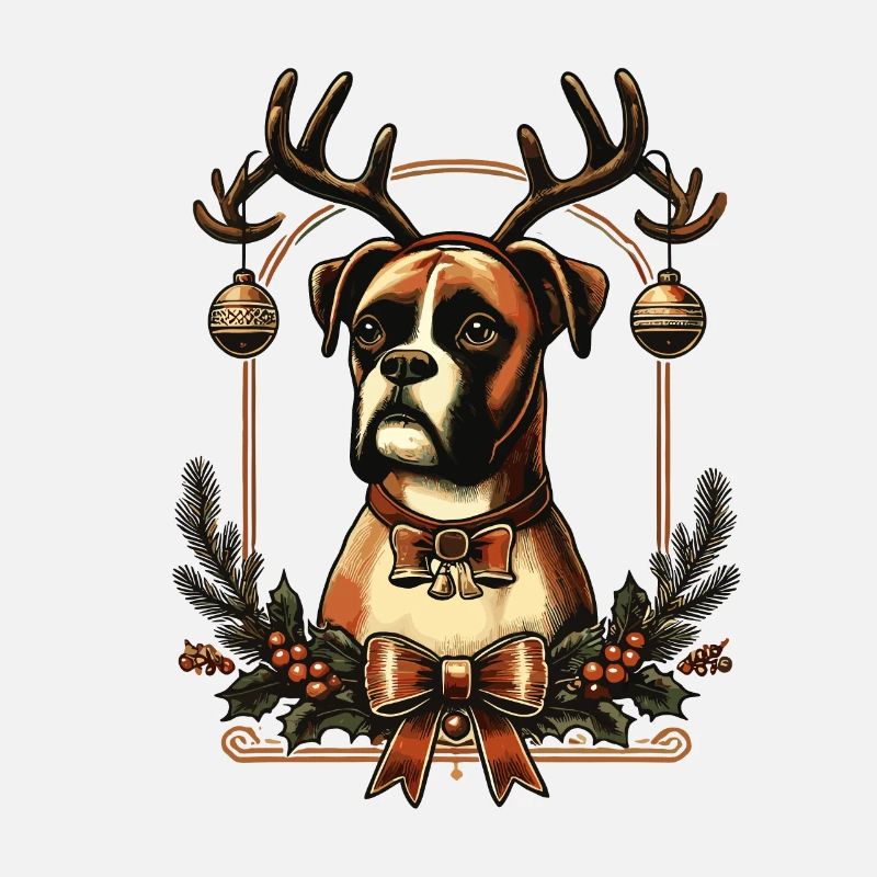 Chien Boxer avec des bois de renne Noël