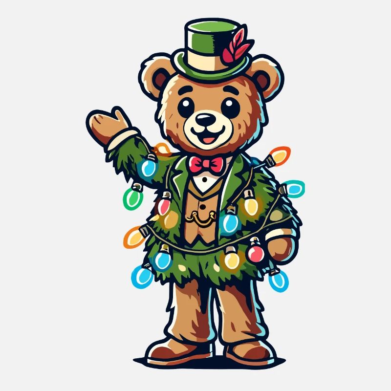 Fröhlicher Bär Mit Weihnachtslichtern