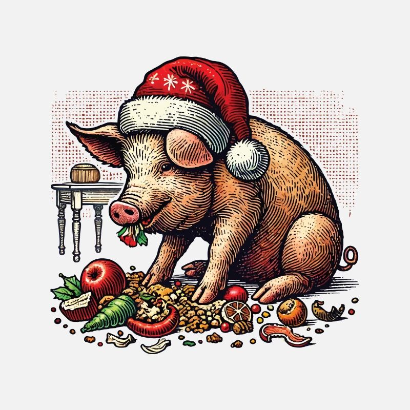 Greedy Christmas Pig with Hat