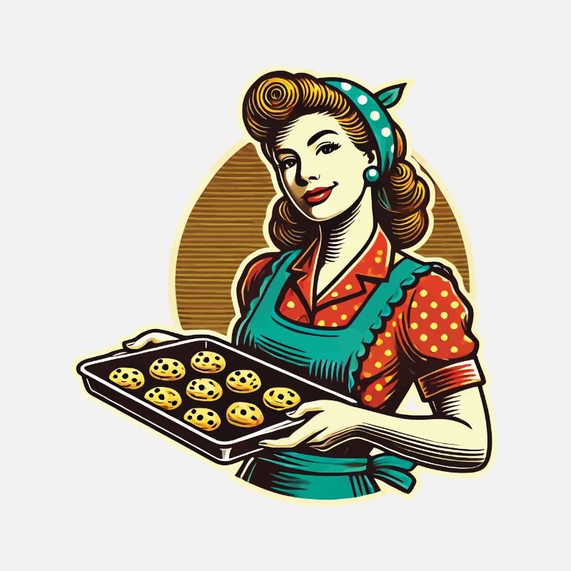 Vintage baker with cookie tray illustration