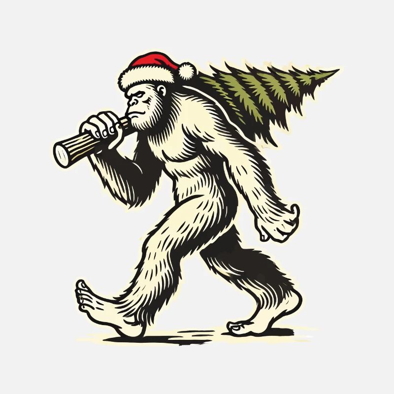 Bigfoot de Noël avec arbre de Noël