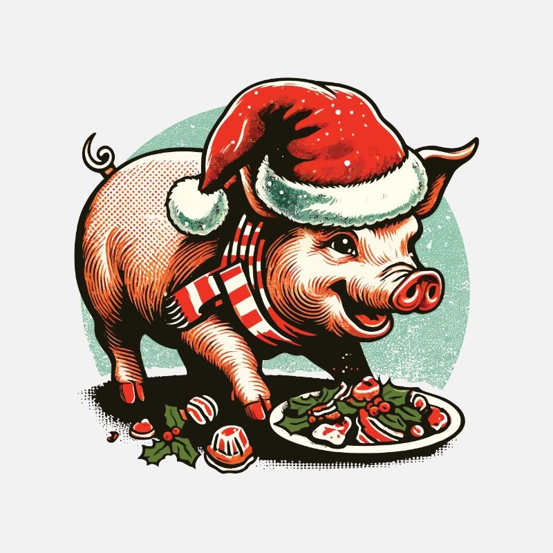 Cochon Gloutonnerie de Noël avec chapeau