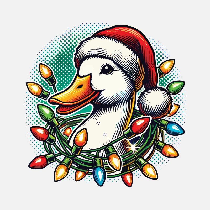 Funny duck with Christmas lights