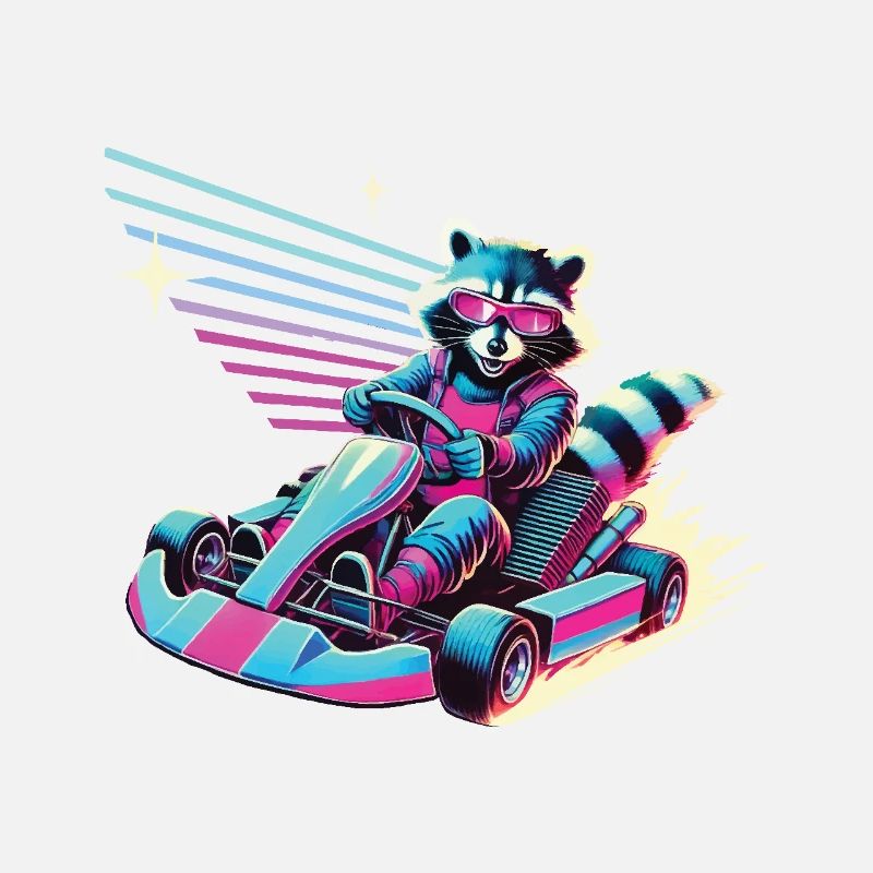Raton laveur dans le style rétro du karting