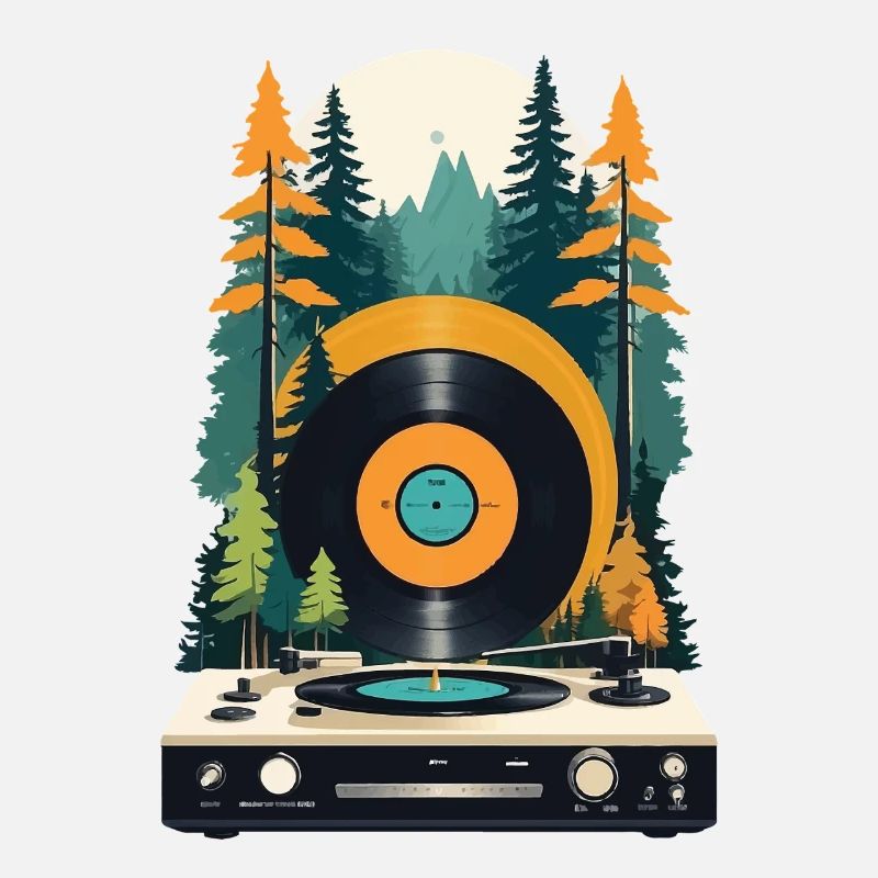 Retro Musik Szene Plattenspieler Wald Design