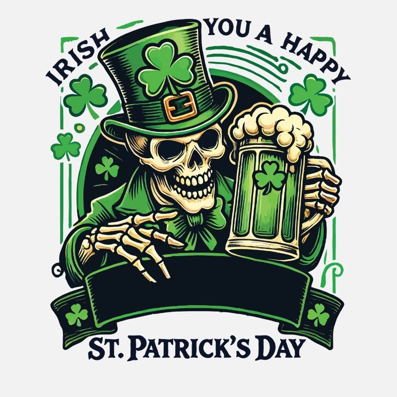 Happy St. Patrick's Day Skull with Beer
