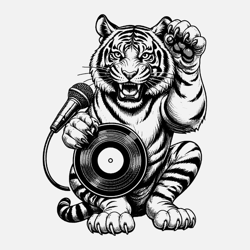Vinyl Record Comic Shirt: Tiger Raises Its Paw