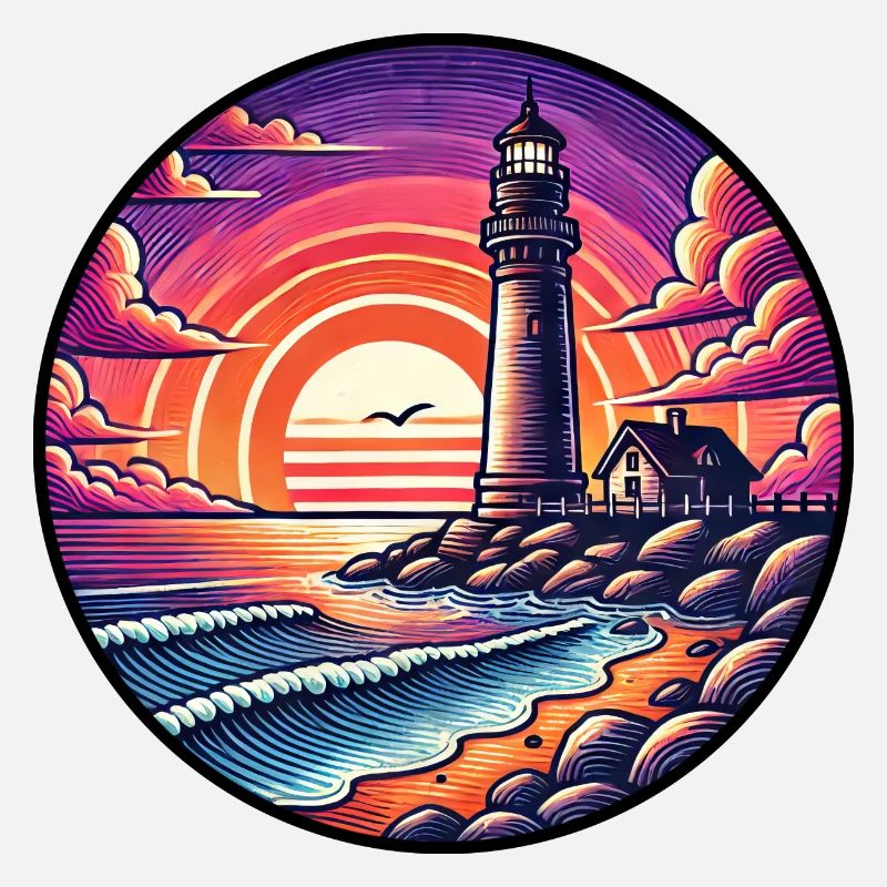 Lighthouse Sunset Ocean Sea