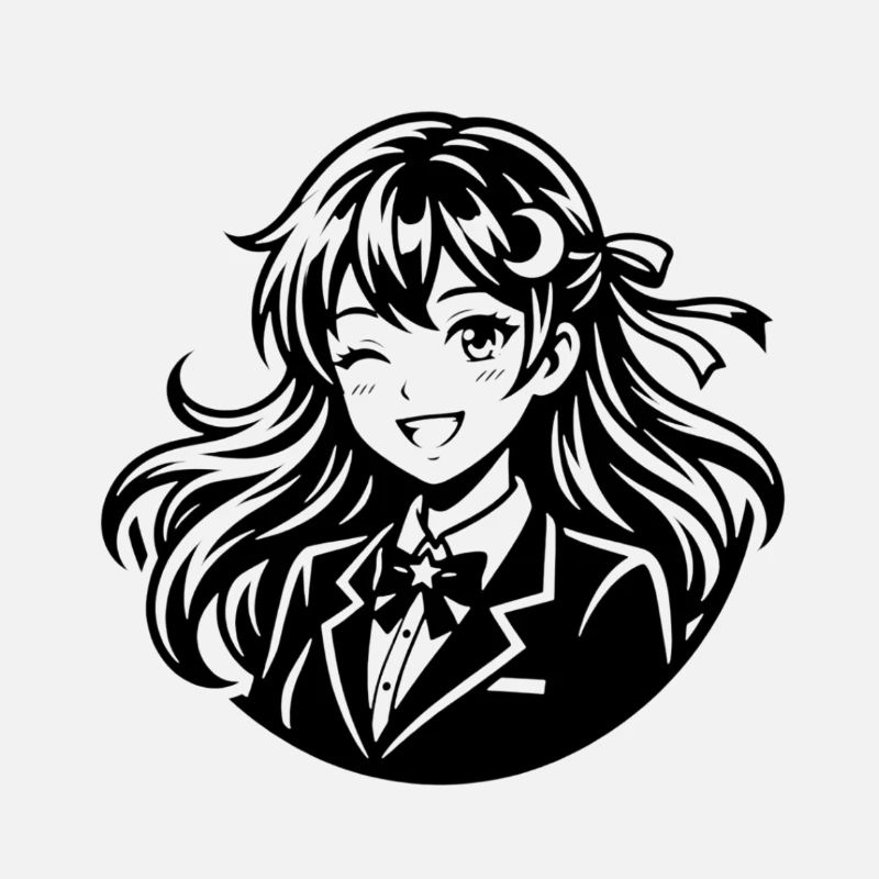 Linienkunst Anime Mädchen Silhouette