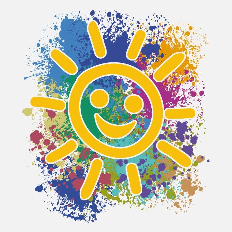 Soleil souriant sur des éclaboussures colorées de couleur