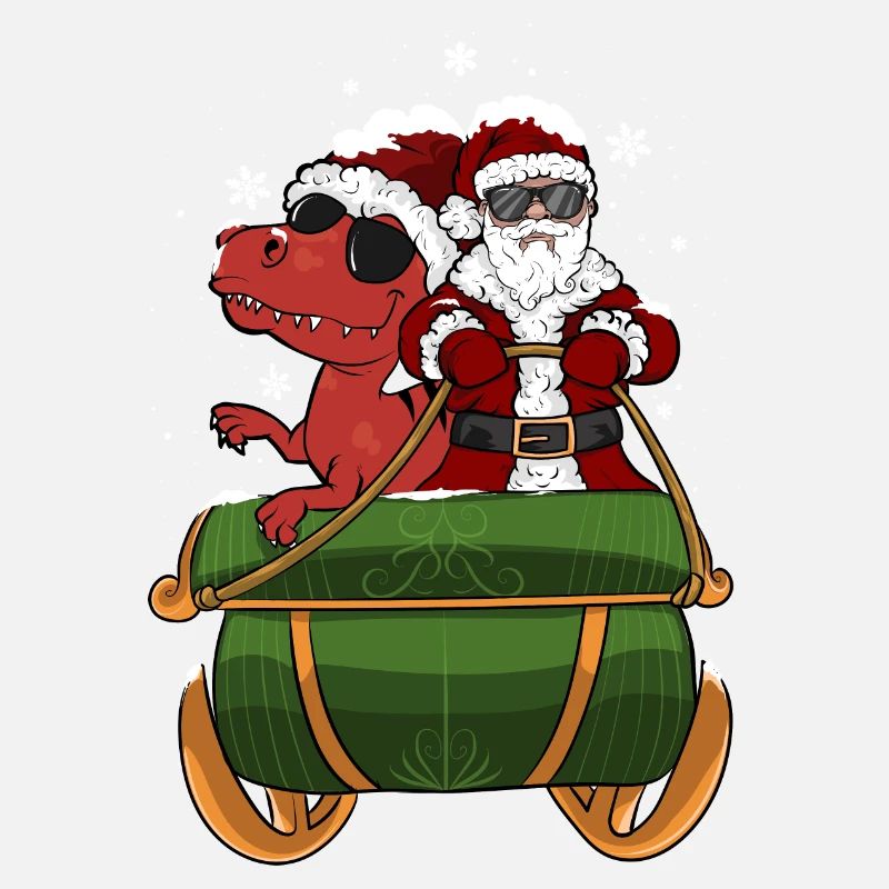 Drôle de dinosaure et de calèche du Père Noël