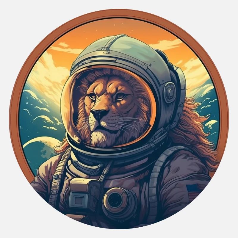 Astronaute Lion au coucher du soleil, créatif