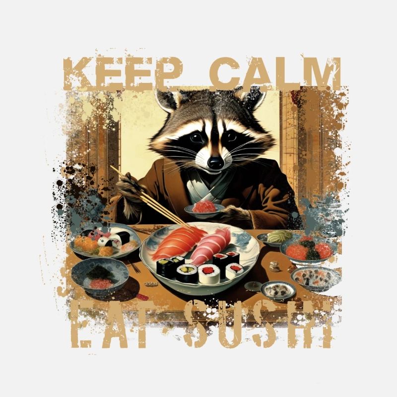 keep calm, sushi, waschbär,graffiti