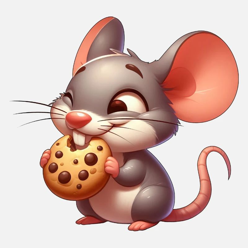 Cute cartoon mouse nibbling crispy cookie