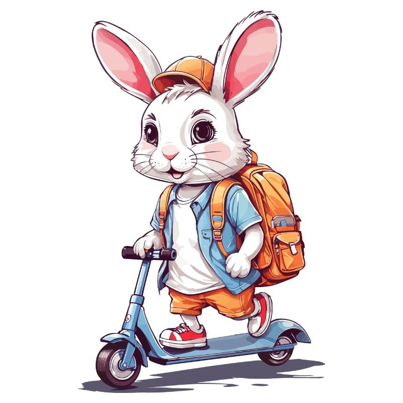 Funny School Beginner Bunny on Scooter Design