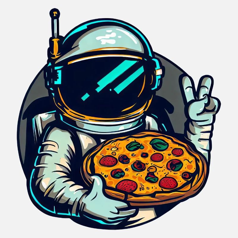 Astronaute avec un design d’espace de pizza salami