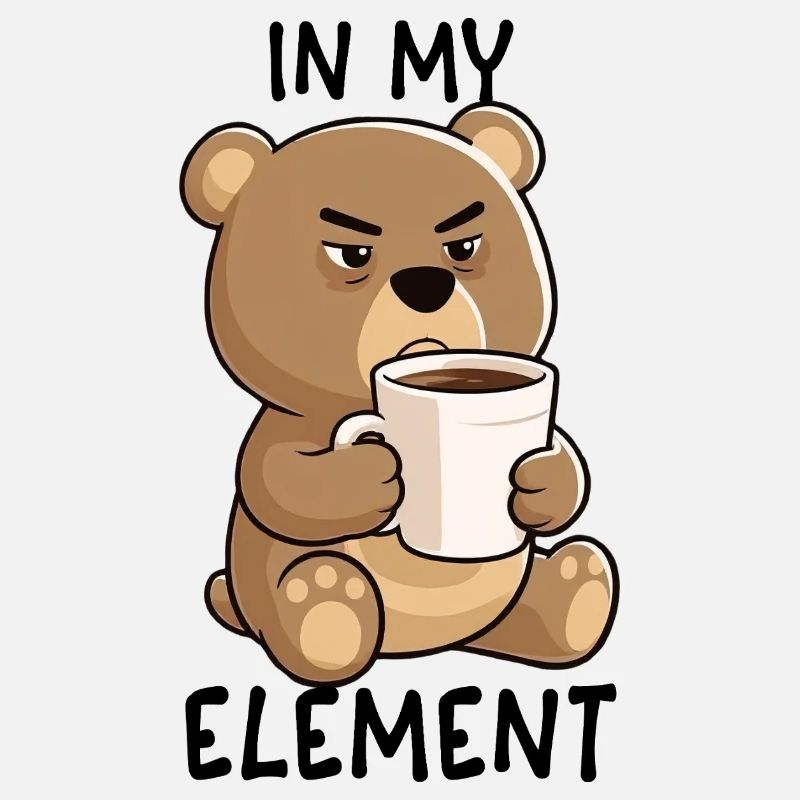 Grim teddy bear with coffee cup – cartoon