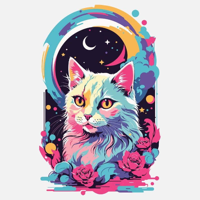Magische Pastell Goth Katze bei Nacht mit Rosen