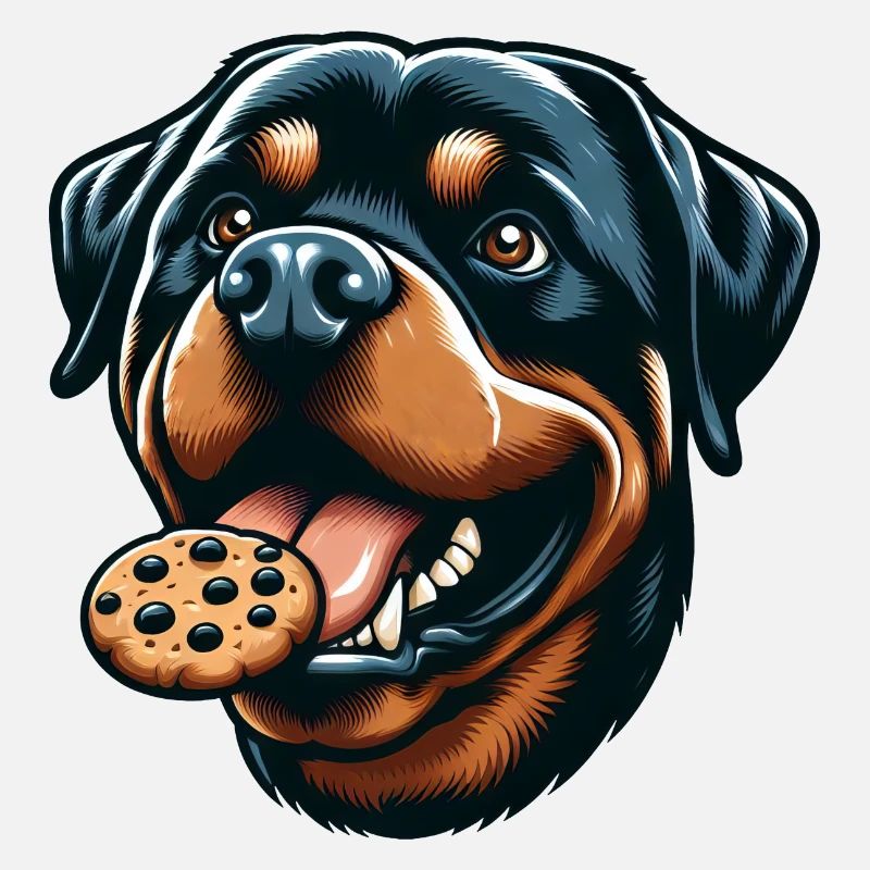Rottweiler mit Hamburger und Keks