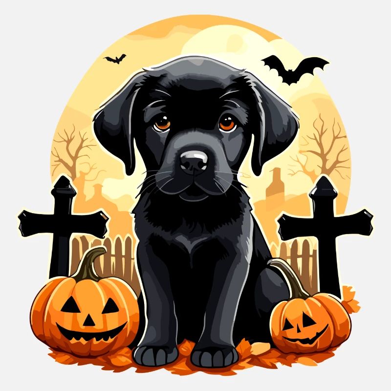 Chiot labrador dans le cimetière Halloween