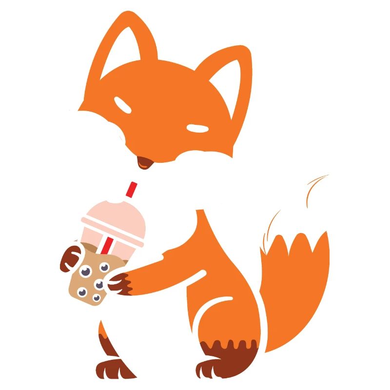 Funny fox drinks Boba Tea Bubble Tea