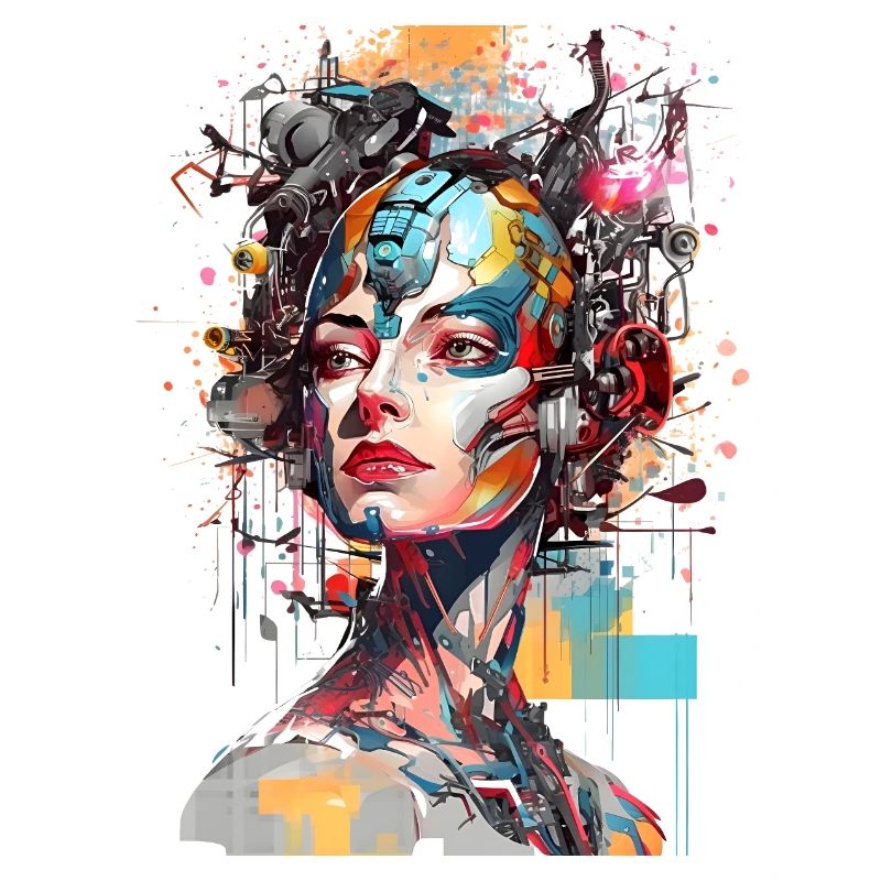 Portrait eines weiblichen AI Androiden/Cyborg