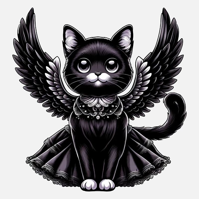 Schwarze Katze Gothic Engel Flügel Barock