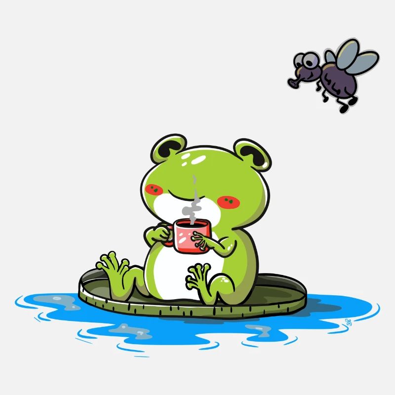 Frog with cup of coffee or tea