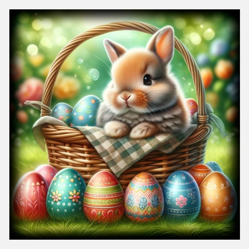 ein süßer hase sitzt in einem Korb