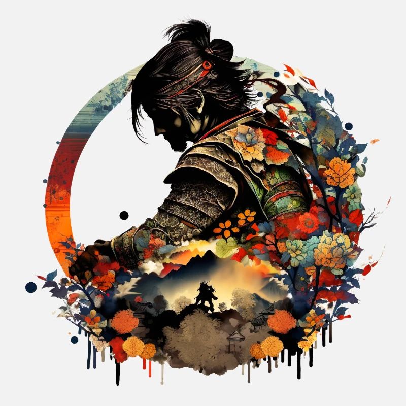 Samouraï rêvant de maison / graphique esthétique cool