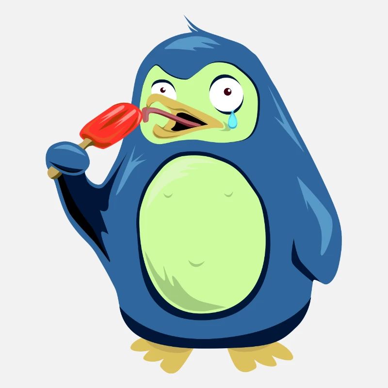 Frozen Pinguin isst Eis