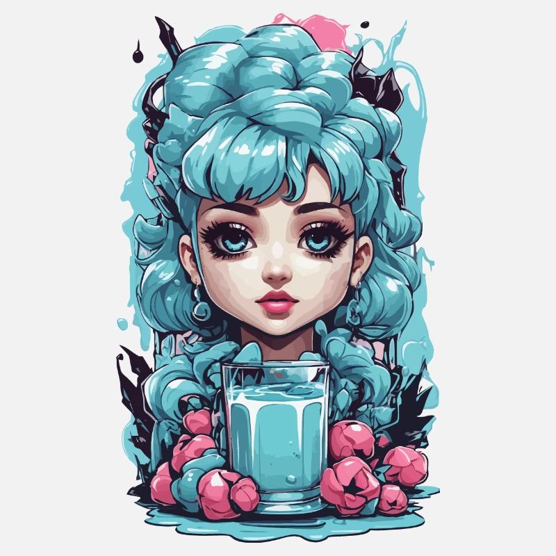 Gothic Kawaii Blueberry Milkshake Anime Style