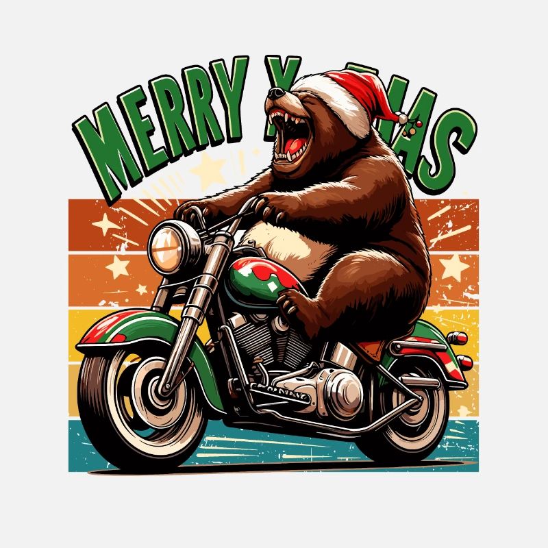 Xmas Christmas Bear Motorcycle Retro Biker Funny