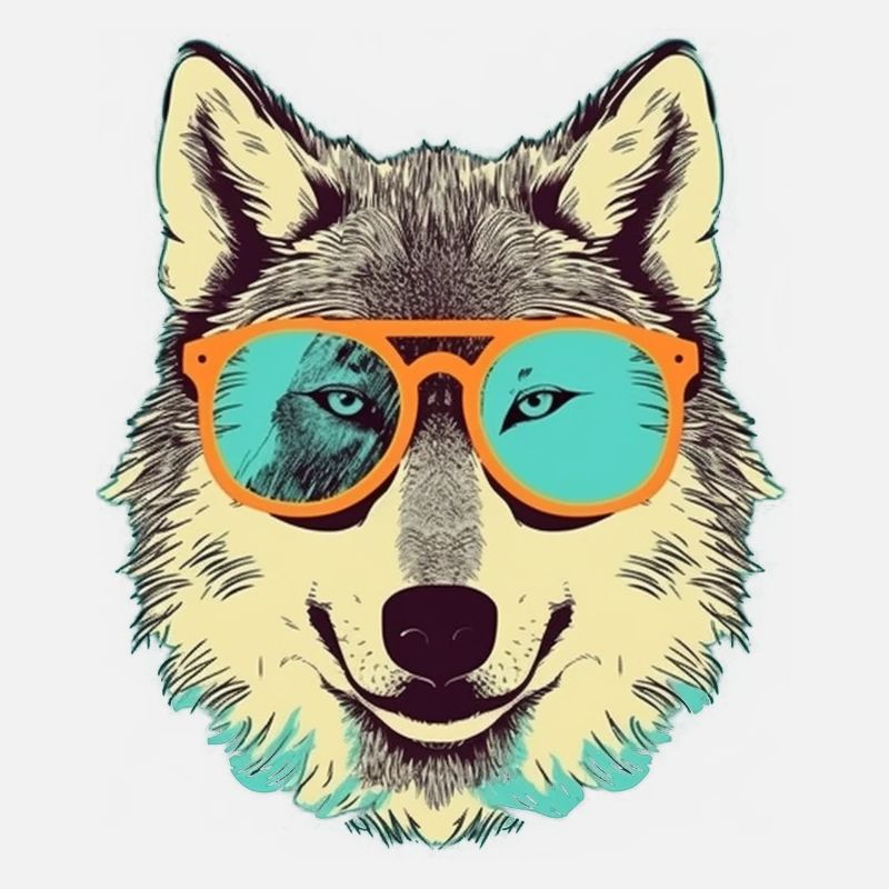 Grey Wolf in Retro Sunglass Frame Wolves Graphic