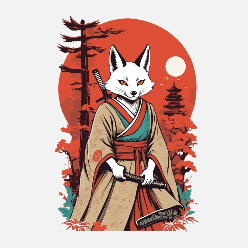 Samurai Fox Japanese Kitsune Mask Design